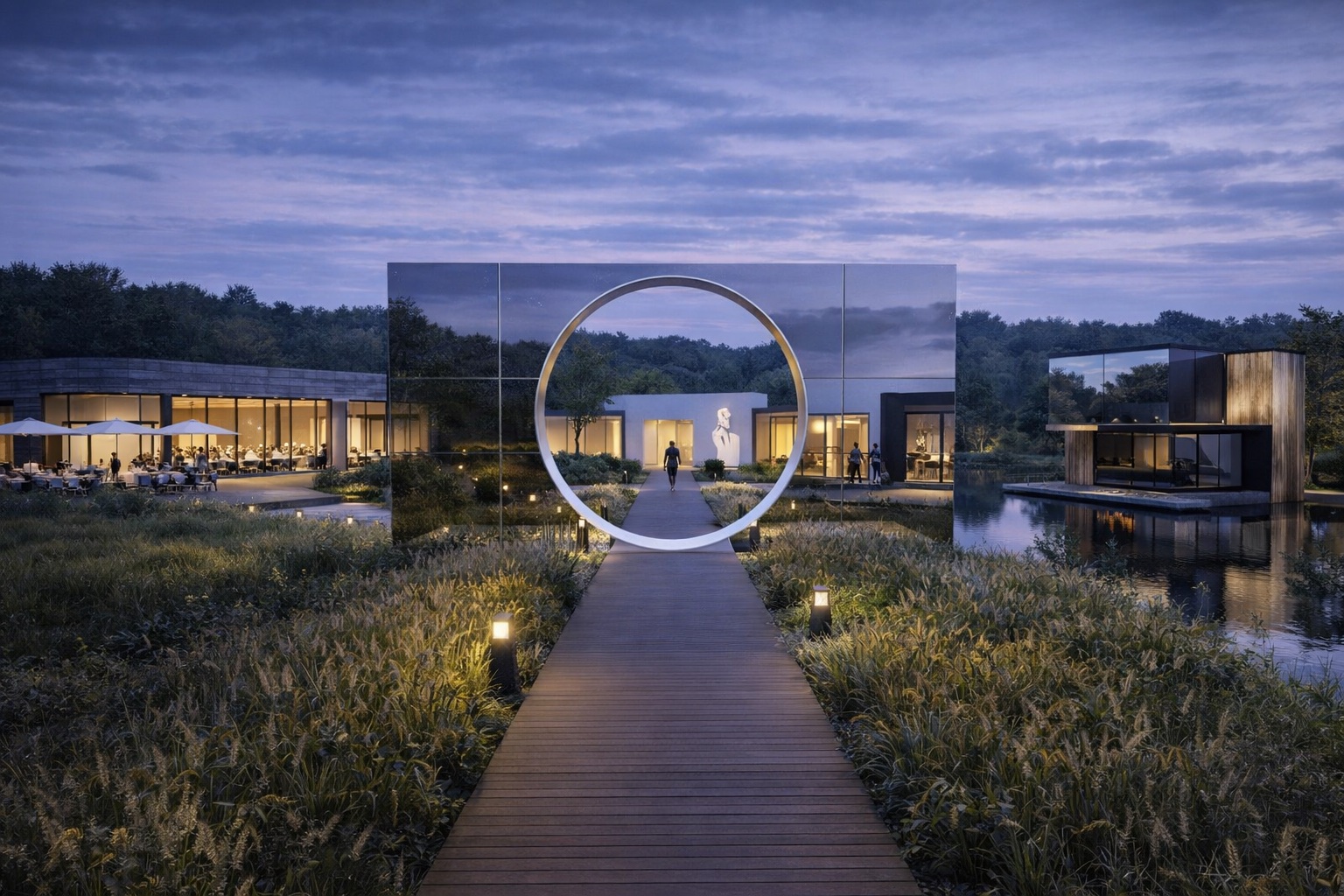 Арт-объект на территории - вечер